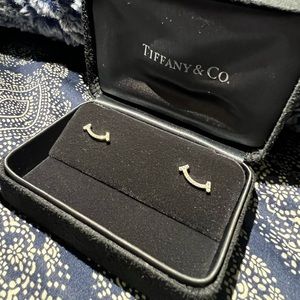 Tiffany & Co. 18k white gold T Smile earrings w/ diamonds